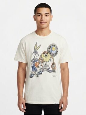 Looney Tunes x Indiana Pacers Graphic Tee - White with Blue & Yellow NBA Vintage